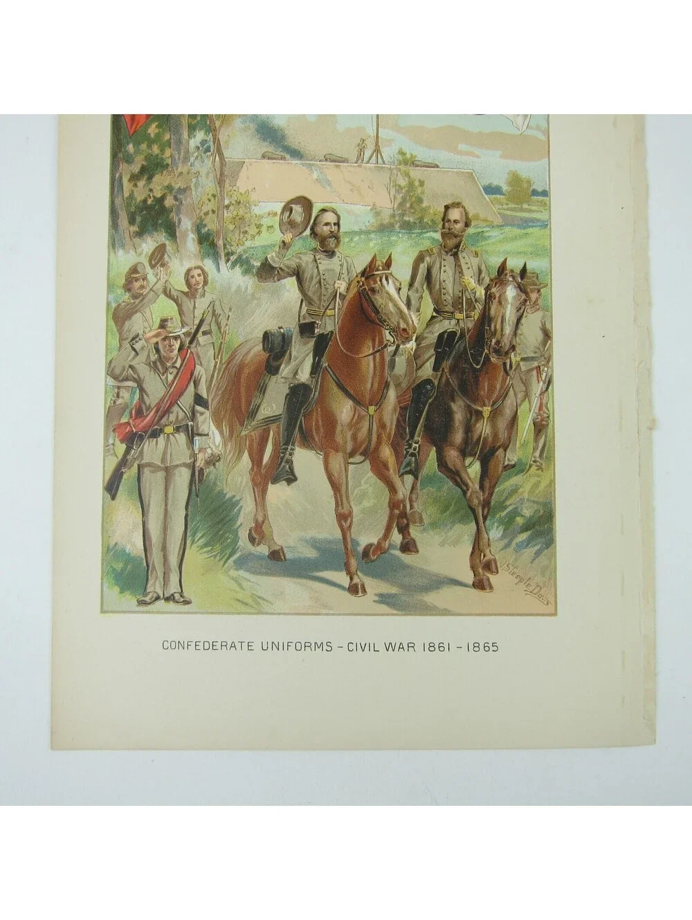 Chromolith Book Plate US Civil War Confederate Uniforms Antique 1890s